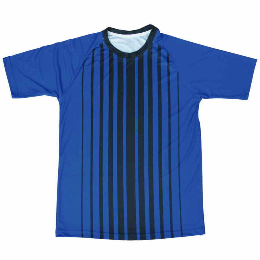 เสื้อฟุตบอลสีน้ำเงินลายแนวตั้งสีดำ