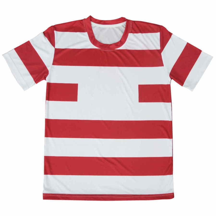 เสื้อฟุตบอลสีแดงลายแนวนอนสีขาว