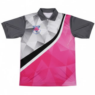 เสื้อโปโลกีฬาสีโรงเรียน พิมพ์ลายสีน้ำเงินขาว ผ้า ไมโครโพลีเอสเตอร์