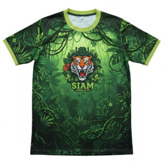 เสื้อฟุตบอลพิมพ์ลาย Siam Jungle FC ลายป่าไม้สีเขียว โลโก้หน้าเสือคำราม