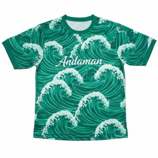 เสื้อกีฬาพิมพ์ลาย Sublimation สีเขียว ลายคลื่นทะเลอันดามัน ด้านหน้า สั่งทำเสื้อวิ่งพรีเมียม