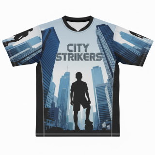 เสื้อฟุตบอลพิมพ์ลายด้านหน้า ทีม City Strikers ดีไซน์ลายตึกสีฟ้า