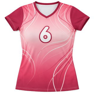 เสื้อวอลเลย์บอลหญิงพิมพ์ลายสีชมพู ด้านหน้า ดีไซน์ Slim Fit สำหรับผู้หญิง