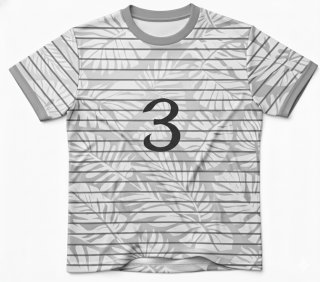 เสื้อวอลเลย์บอลพิมพ์ลายซับลิเมชั่นด้านหน้า สีเทาลายใบไม้พร้อมหมายเลข 3 เนื้อผ้าไมโครโพลีเอสเตอร์