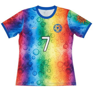 เสื้อฟุตบอลพิมพ์ลายสีรุ้ง ดีไซน์ฟองอากาศ เบอร์ 7 ด้านหน้า ผลิตด้วยระบบ Sublimation โดย Sport Mighty