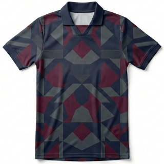 เสื้อกิจกรรมนักเรียนพิมพ์ลายเรขาคณิตโทนสีแดงเทา ผลิตด้วยผ้าไมโครโพลีเอสเตอร์