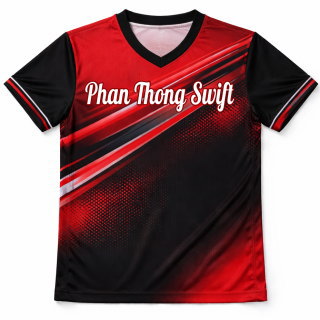 เสื้อแบดมินตันทีมหญิง Phan Thong Swift สีแดง พิมพ์ซับลิเมชั่นลายกราฟิกด้านหน้า