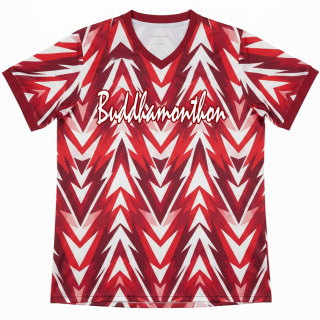 เสื้อกีฬาสั่งทำ ลายลูกศรสีแดงขาว ด้านหน้า พร้อมโลโก้ทีม สำหรับกิจกรรมกีฬา นครปฐม Sport Mighty