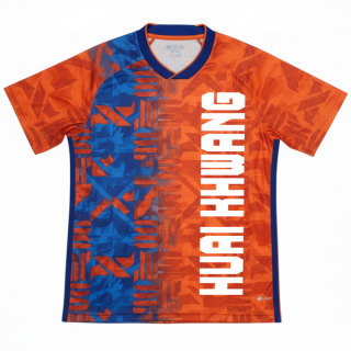 เสื้อวอลเลย์บอลสั่งทำทีมชาย กรุงเทพ ด้านหน้า สีส้มตัดน้ำเงิน พิมพ์ซับลิเมชั่น โลโก้แนวตั้ง HUA HIN NG ผลิตโดย Sport Mighty