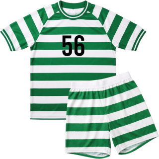 ชุดบอลลายขวางสีเขียวขาว ด้านหน้า พิมพ์ซับลิเมชั่น เบอร์ 56 สไตล์เซลติก