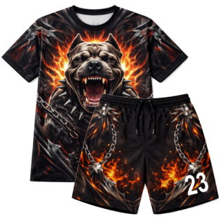 ชุดฟุตซอลพิมพ์ลายสุนัขดุดัน สีส้มดำ พร้อมกางเกง ผลงาน Sport Mighty สำหรับลูกค้า จ.นนทบุรี