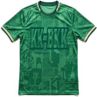 ตัวอย่างเสื้อกีฬาสั่งทำสีเขียวด้านหน้า ลายกราฟิกสปอร์ต ผลิตด้วยผ้าไมโครโพลีเอสเตอร์ พิมพ์ซับลิเมชั่น โดย Sport Mighty กรุงเทพ