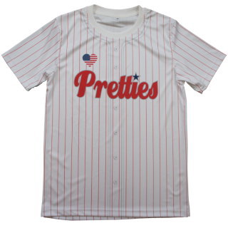 ตัวอย่างเสื้อเบสบอลสั่งทำ ลายเส้นแดง เสื้อทีมพิมพ์ซับลิเมชั่น สำหรับกิจกรรมกีฬา ผลิตโดย Sport Mighty