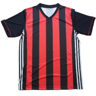 เสื้อฟุตบอลสั่งทำลายแดงดำสไตล์ยุโรป ผลิตด้วยการพิมพ์ซับลิเมชั่นโดย Sport Mighty Bangkok