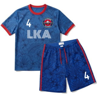 ชุดฟุตบอลแบบเซ็ต เสื้อและกางเกงพิมพ์ลาย Sublimation สีน้ำเงิน