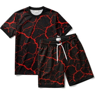 ชุดฟุตซอลสั่งทำ ลายสายฟ้าสีแดงดำ เสื้อและกางเกงเข้าชุด