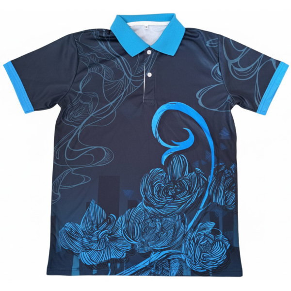 เสื้อโปโลสีฟ้า กีฬาสีโรงเรียนมัธยม ลายพิมพ์ดิจิทัล