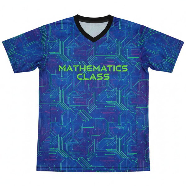 เสื้อห้องเรียนคณิตศาสตร์ Mathematics Class พิมพ์ลายซับลิเมชั่นสีน้ำเงิน ลายแผงวงจร ผลิตโดย Sport Mighty กรุงเทพฯ