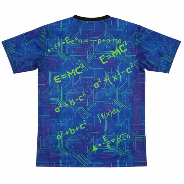 ดีไซน์ด้านหลังเสื้อพิมพ์ลายสูตรคณิตศาสตร์ E=mc2 และพีทาโกรัส ผ้าไมโครโพลีเอสเตอร์ สั่งทำเสื้อกิจกรรมโรงเรียนโดย Sport Mighty