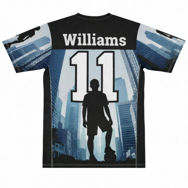 ด้านหลังเสื้อฟุตบอลพิมพ์ชื่อ Williams เบอร์ 11 ระบบซับลิเมชั่นคุณภาพสูงจาก Sport Mighty