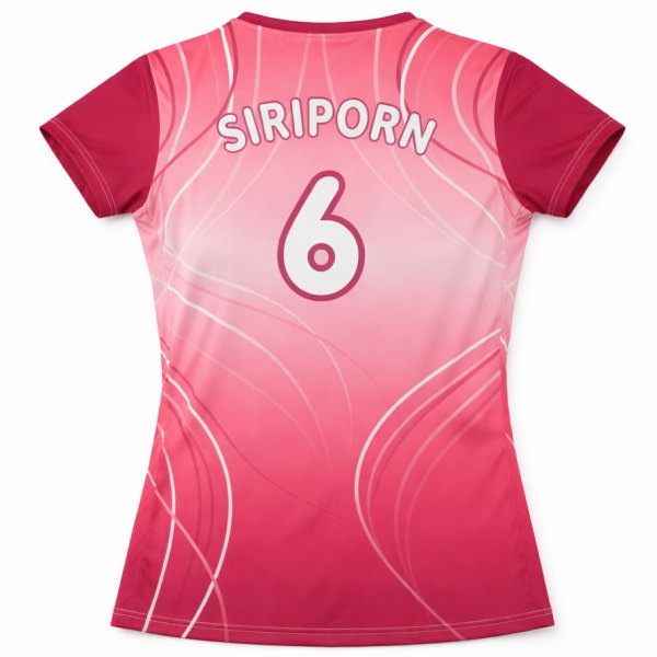 เสื้อวอลเลย์บอลหญิงพิมพ์ลายซับลิเมชั่น ด้านหลัง พิมพ์ชื่อและหมายเลข 6 ส่งทั่วไทยโดย Sport Mighty