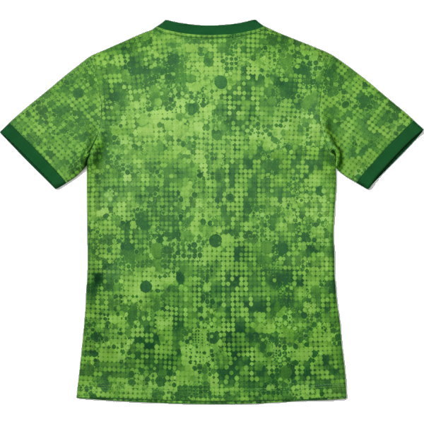 ด้านหลังเสื้อกีฬาพิมพ์ลายสีเขียวสดใส เนื้อผ้าไมโครโพลีเอสเตอร์คุณภาพสูงจาก Sport Mighty กรุงเทพฯ