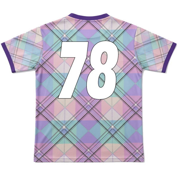 เสื้อวอลเลย์บอลพิมพ์ลาย Sublimation ด้านหลัง พิมพ์เบอร์ 78 ลายตารางสีม่วงฟ้าชมพู โดย Sport Mighty