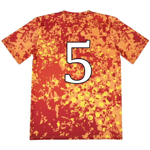 เสื้อวอลเลย์บอลพิมพ์ลาย Full Sublimation ด้านหลังเบอร์ 5 ขนาดใหญ่ เนื้อผ้าไมโครโพลีเอสเตอร์