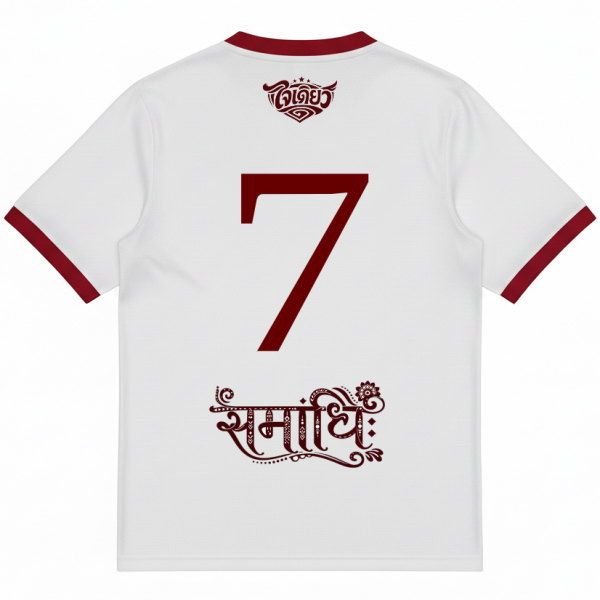 ด้านหลังเสื้อกีฬาเบอร์ 7 พร้อมพิมพ์โลโก้ชื่อทีมภาษาไทยและซันสกฤต ระบบ Sublimation คุณภาพสูง