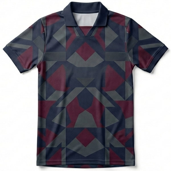 เสื้อกิจกรรมนักเรียนพิมพ์ลายเรขาคณิตโทนสีแดงเทา ผลิตด้วยผ้าไมโครโพลีเอสเตอร์