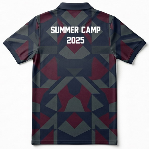 ด้านหลังเสื้อซัมเมอร์แคมป์ 2025 พิมพ์ชื่อกิจกรรมสีขาวด้วยระบบซับลิเมชั่น