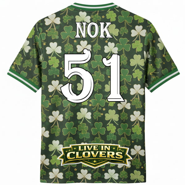 เสื้อฟุตบอลพิมพ์ลายใบโคลเวอร์สีเขียว ดีไซน์สั่งทำพิเศษจาก Sport Mighty