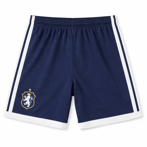 กางเกงฟุตบอลขาสั้นสีน้ำเงินแถบขาวเข้าชุด เนื้อผ้า Micro Polyester ระบายอากาศดี