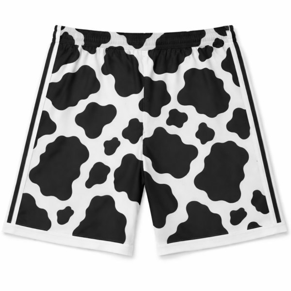 กางเกงกีฬาขาสั้นลายวัวเข้าชุด พร้อมแถบข้างสีดำ สำหรับชุดแข่งฟุตบอลและกีฬาสี