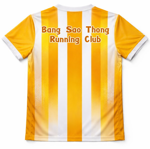 ด้านหลังเสื้อวิ่ง Bang Sao Thong Running Club พิมพ์ซับลิเมชั่น สีสดใส ส่งทั่วไทย