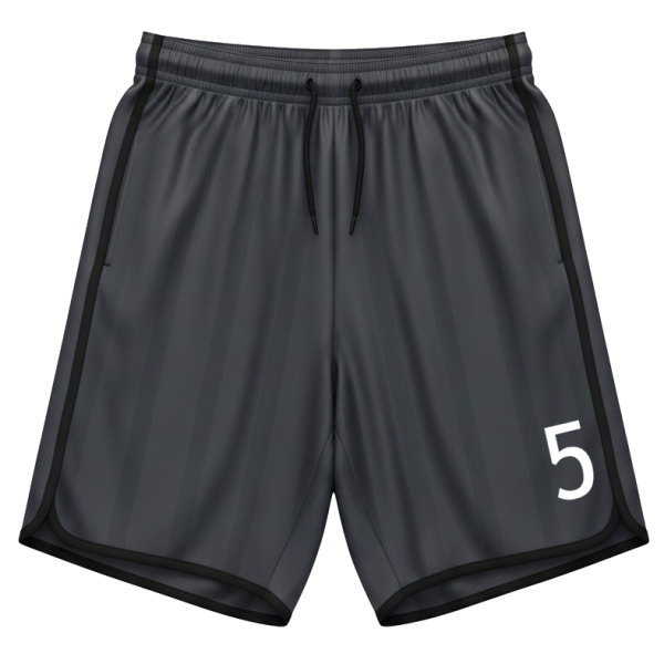 กางเกงฟุตบอลสั่งทำพิเศษ สีเทาดำลายทาง พร้อมหมายเลขและเชือกผูกเอว ระบายอากาศดี