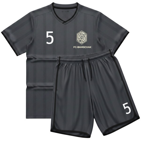 ชุดฟุตบอลสั่งทำครบเซ็ต เสื้อและกางเกง สีเทาดำลายทาง สำหรับทีมฟุตบอลและกิจกรรมกีฬา