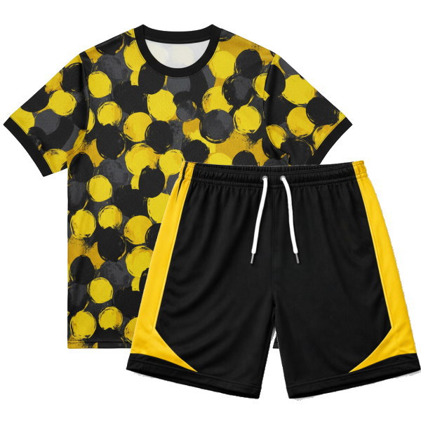 ชุดฟุตบอลสั่งทำครบเซ็ต เสื้อและกางเกงสีเหลืองดำ สำหรับแข่งขันฟุตบอล ส่งทั่วไทย