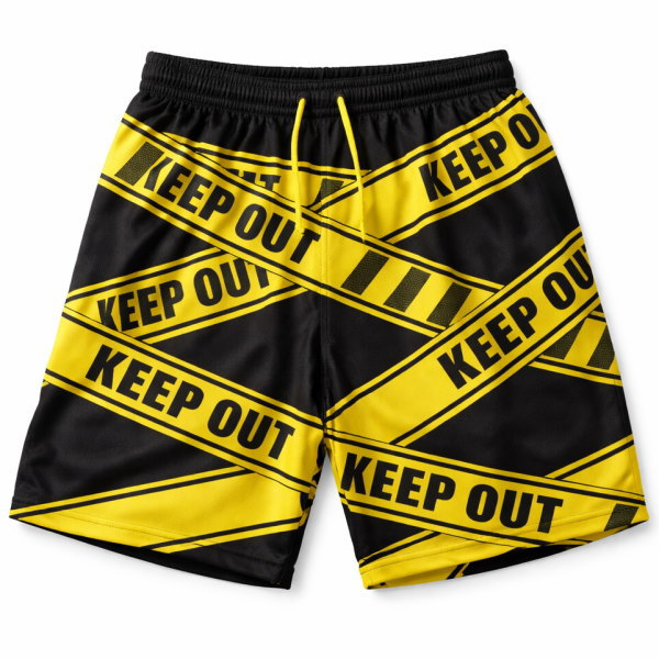 กางเกงขาสั้นเข้าชุดลายเทปเขตก่อสร้าง สำหรับใส่เล่นฟุตบอล ปิงปอง และงานกีฬาสีโรงเรียน