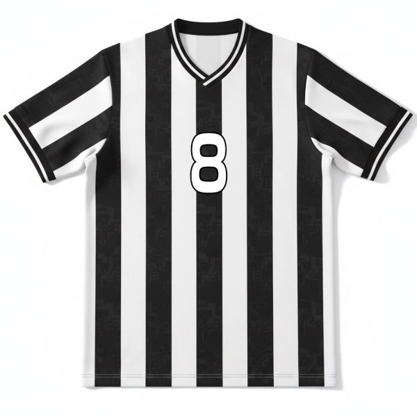 เสื้อฟุตบอลพิมพ์ลายแถวตั้งขาวดำ สไตล์ยูเวนตุส เบอร์ 8 ผลิตโดย Sport Mighty