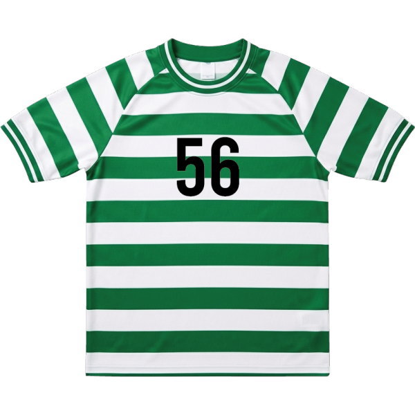 ชุดบอลลายขวางสีเขียวขาว ด้านหน้า พิมพ์ซับลิเมชั่น เบอร์ 56 สไตล์เซลติก โดย Sport Mighty