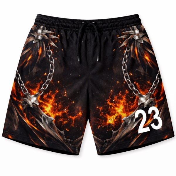 กางเกงกีฬาพิมพ์ลายเปลวเพลิงและโซ่เหล็ก ผ้า Micro Polyester ระบายอากาศดี สั่งทำพิเศษ