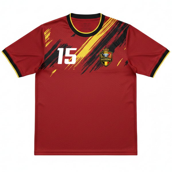 เสื้อฟุตบอลสั่งทำสีแดงเลือดหมู ลายเหลืองดำ ด้านหน้า Sport Mighty