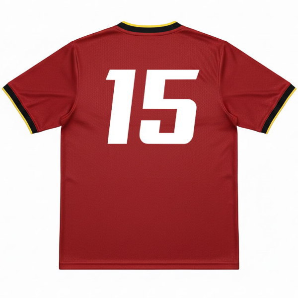 ด้านหลังเสื้อฟุตบอลสั่งทำ หมายเลขสีขาวขนาดใหญ่ สีแดงเลือดหมู