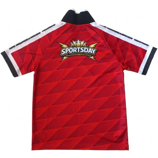 ด้านหลังเสื้อกีฬาสีแดง พิมพ์ลาย SPORTSDAY สวยงาม ผ้าไมโครโพลีเอสเตอร์ ระบายอากาศดี