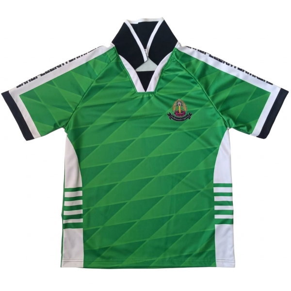 เสื้อกีฬาสีเขียว ลายกราฟิกทันสมัย พิมพ์ฝังเนื้อผ้าคุณภาพสูง สั่งซื้อง่ายผ่าน LINE และ Faceboo