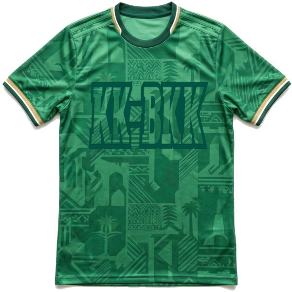 ตัวอย่างเสื้อกีฬาสั่งทำสีเขียวด้านหน้า ลายกราฟิกสปอร์ต ผลิตด้วยผ้าไมโครโพลีเอสเตอร์ พิมพ์ซับลิเมชั่น โดย Sport Mighty กรุงเทพ