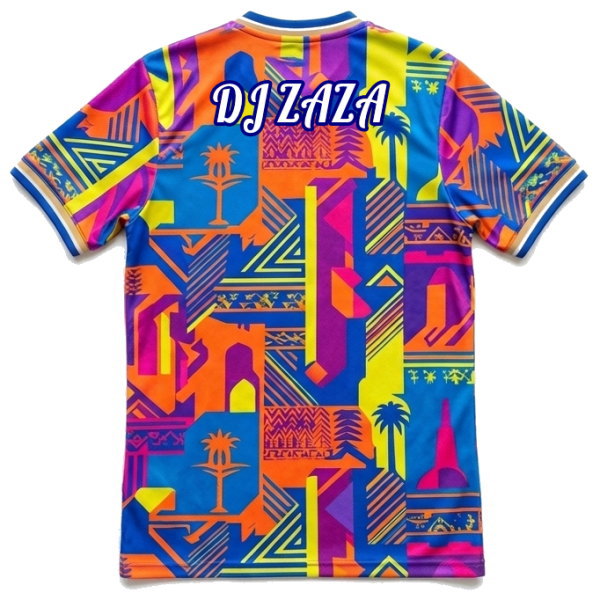 ด้านหลังเสื้อกีฬาพิมพ์ชื่อ DJ ZAZA ระบบ Sublimation ผ้าไมโครโพลีเอสเตอร์