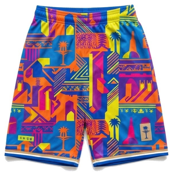 กางเกงกีฬาขาสั้นพิมพ์ลายกราฟิก เข้าชุดกับเสื้อกีฬาอีเวนต์ดนตรี