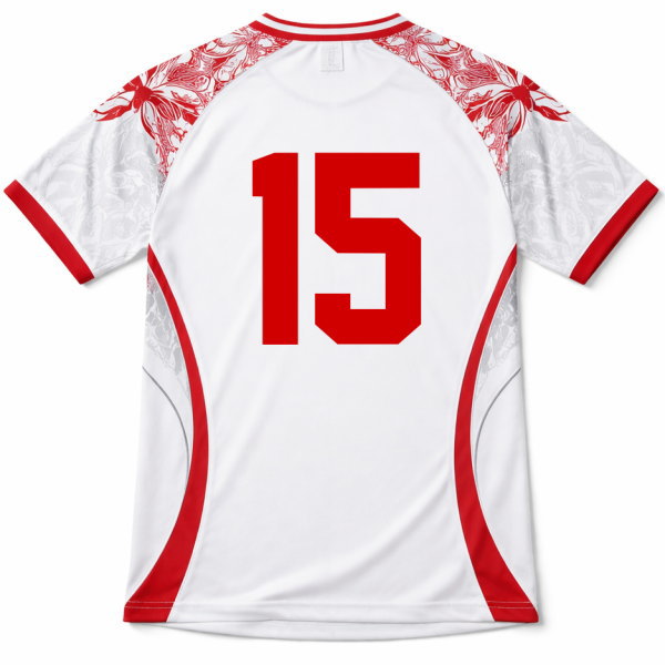 ดีไซน์ด้านหลังเสื้อกีฬาพิมพ์เบอร์ 15 งานพิมพ์ซับลิเมชั่นคุณภาพสูงสีคมชัด